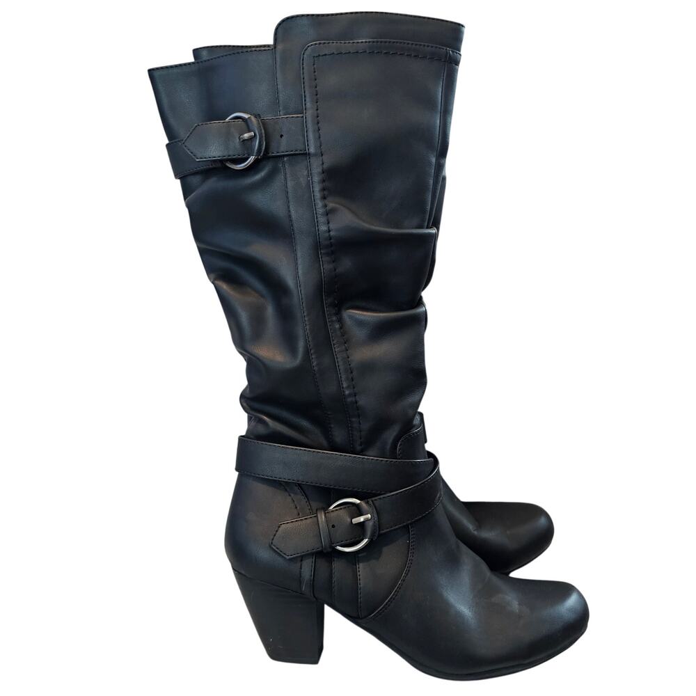 Rialto Crystal Tall Heeled Boots Women Sz 8.5 Black Western Boho Glam Whimsygoth